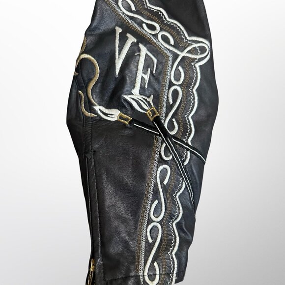 Vintage 90s Venus Art Embroidered Leather Motorcycle Jacket M/L - Picture 2 of 4
